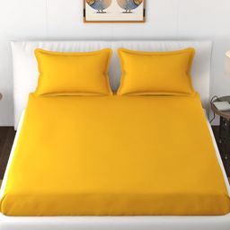 JARS Collections Plain Solid  Double Bedsheet With Two Pillow Covers Made With Pure Microfiber Bedsheet- Yellow-17