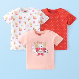 Babyhug 100% Cotton Knit Half Sleeves T-Shirt with Kitten Graphics Pack Of 3 - Multicolor-image-56