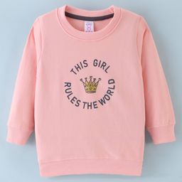Pink Rabbit Looper Full Sleeves Sweatshirt Text Print - Peach-picture-14