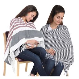 Lulamom Multi-Purpose Breast Feeding Nursing Striped Shawl - Pack of 2 (Maroon & Black )-image-97