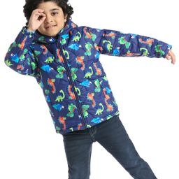 Babyhug Woven Full Sleeves Padded Hooded Jacket with Dino Print - Navy Blue-image-80