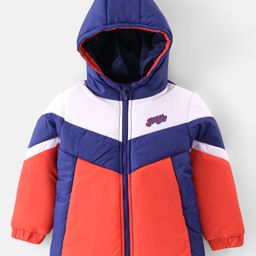 Babyhug Woven Full Sleeves Front Open Padded Hooded Jacket with Cut & Sew Design - Orange & White-image-60
