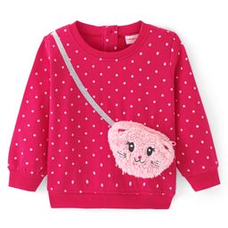 Babyhug Cotton Knit Full Sleeves Sweatshirt With Polka Dots Print & Purse Applique - Pink-image-73