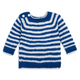 Windrop Solutions Wool Full Sleeves Crochet Striped Sweater - Blue-picture-46