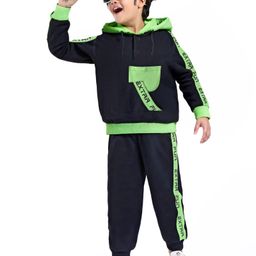 Ollington St. 100% Cotton Knit Full Sleeves Text Printed Hooded Sweatshirt & Joggers Set - Black-picture-33