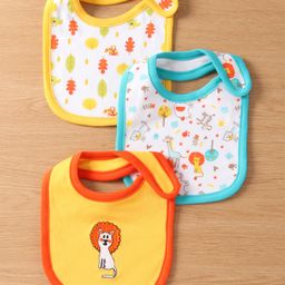 Babyhug Interlock Cotton Bibs Lion Print Pack of 3 -Multicolor-18