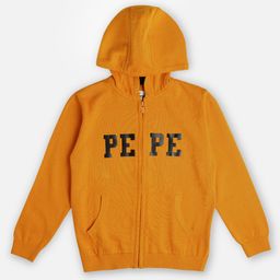Pepe Jeans Cotton Woven Full Sleeves Hooded Sweatjacket With Pepe Print & Kangaroo Pockets - Yellow-picture-15