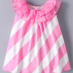 Mark & Mia Sleeveless Frock with Stripes & Frill Detailing - Pink-picture-18