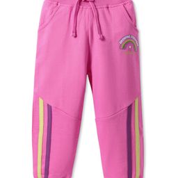 Babyhug Terry Knit Full Length Cut & Sew Lounge Pant with Rainbow & Text Print -Pink-image-73