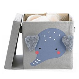 House of Quirk Storage Bins with Lid, Foldable Clothing Storage Box case with Handle for Toy, Books, Closet, Bedroom, Home - Grey Elephant-picture-26