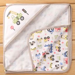 Pink Rabbit Interlock Knit Hooded Wrapper with JCB Print L 80 x B 80 cm - Light White-picture-9