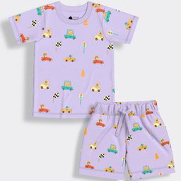 Orange Sugar 100% Cotton Knit Half Sleeves Cars Printed Tee & Coordinating ShortsSet - Lavender-image-83