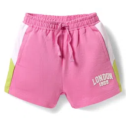 Babyhug Cotton Terry Knit Mid Thigh Shorts With London Embossed Print - Pink-picture-22