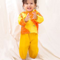 BownBee Cotton Full Sleeves Bandhani Printed Tie Dye Jhabla & Harem Pants Set - Orange-image-39