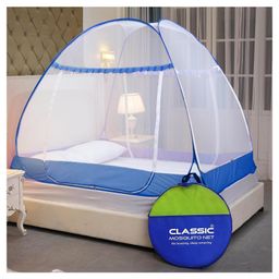 Classic Mosquito Net for King Size Double Bed 3 Zipper Opening Doors Premium Machardani Blue-87