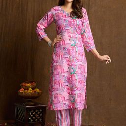 Women Basket Women Printed Regular Pure Cotton Kurta with Trousers-47