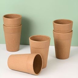eha Brown 6 Pieces Striped Matte Cups - 350 ml Each-image-15