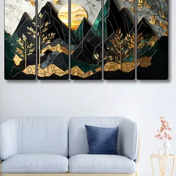 Myntra Elegant Homes Black & Gold-Toned 5 Piece Wood Other Wall Paintings-15