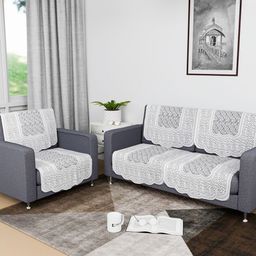 Aura White Printed Cotton Sofa Cover-image-78