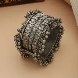 Aatmana German Silver Oxidized Floral Textu Silver Cuff Bracelet-image-79