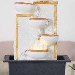 CHRONIKLE Golden & White Polyresin Table Top 5 Diya Steps Waterfall Fountain-image-99