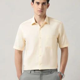 Arrow Autopress Yellow Cotton Regular Fit Solid Shirt-image-88