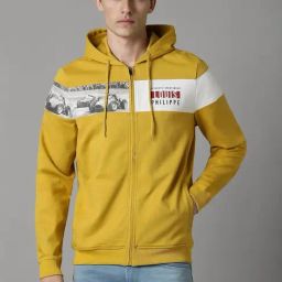 Louis Philippe Yellow Cotton Regular Fit Printed Hooded Sweatshirt-43