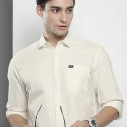 The Indian Garage Co Men Cream-Coloured Solid Casual Shirt-picture-0