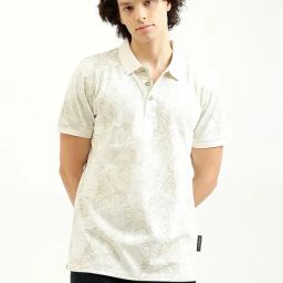 United Colors of Benetton Off White Printed Regular Fit Pure Cotton Polo T-Shirt-image-3