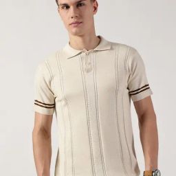 Thomas Scott Cream Cotton Regular Fit Self T-Shirt-picture-7