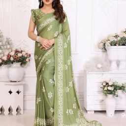 FABMORA Pista Printed Saree with Unstitched Blouse-picture-36