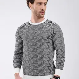 Monte Carlo Grey Woven Design Regular Fit Pullover-picture-12