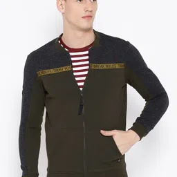 SPYKAR Men Olive Green & Charcoal Grey Colourblocked Sweatshirt-picture-49