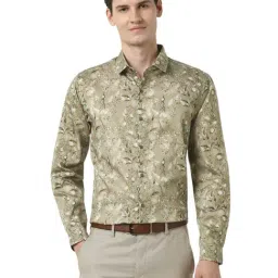 Peter England Green Cotton Slim Fit Floral Print Shirt-image-88