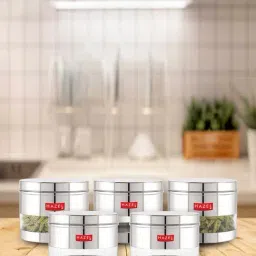 HAZEL Silver Stainless Steel Kitchen Storage Jars (1100 ml) - Set of 5-30