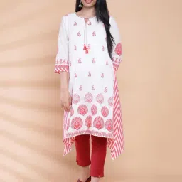 Biba White & Red Printed High Low Kurta-picture-8