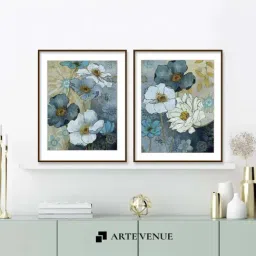 ARTE'VENUE Blue Denim Garden Blue & Beige Paper Wall Arts - Set of 2 (13 X 16 inch Each)-picture-33
