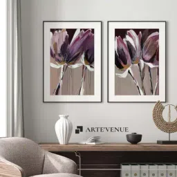 ARTE'VENUE Aubergine Splendor Purple & Brown Paper Wall Arts - Set of 2 (13 X 18 inch Each)-29