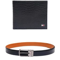 Tommy Hilfiger Theodore Black & Tan Leather Reversible Belt With Wallet for Men-image-16