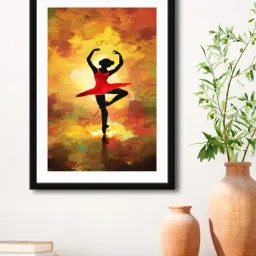 999Store Yellow & Red MDF Dancing Lady Printed Paper Wall Painting - Set of 1-picture-39