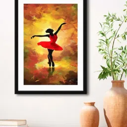 999Store Yellow & Red MDF Dancing Lady Printed Paper Wall Painting - Set of 1-picture-46