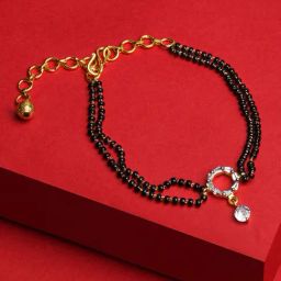 Fida Luxurious Gold-Plated American Diamond Stones & Black Beads Bracelet for Women-2