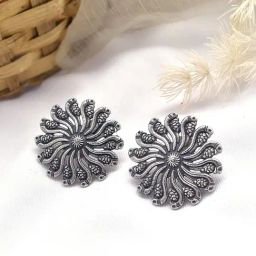 Teejh Ethnic Asavi Silver Oxidized Stud Earrings-20