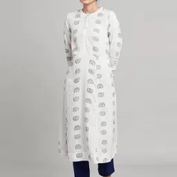 Folksong By W Off-White Printed A Line Kurta-image-44