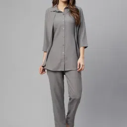 Cottinfab Polyester Grey Double Layered Shirt Trouser Set-picture-25