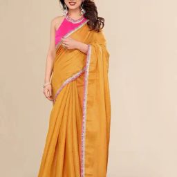 FABMORA Yellow Cotton Solid Saree with Unstitched Blouse-picture-48