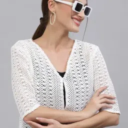 Style Quotient Women Self design white cotton lace regular smart casual shrug-image-90