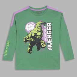 Blue Giraffe Kids Green Avenger Print Full Sleeves T-Shirt-image-92
