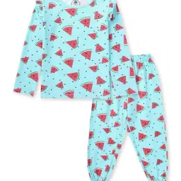 Cub McPaws Kids Aqua Blue & Red Cotton Printed Full Sleeves T-Shirt Set-image-47