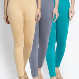 Gracit Grey & Skin Mid Rise Leggings - Pack Of 3-image-40